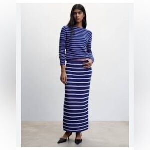 Blue and white rayon maxi skirt